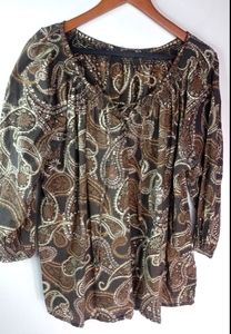 Audra 1X Black Mocha Cotton Peasant Top Plus